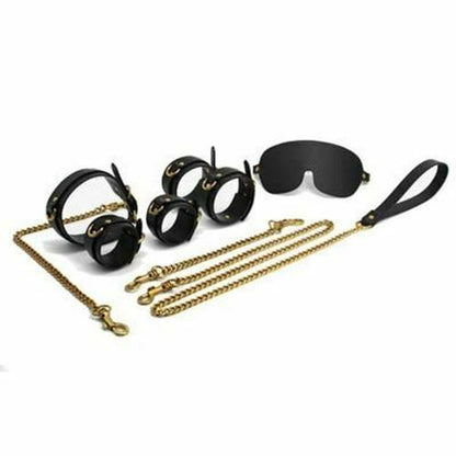 House Of Dasein Bdsm Bondage Starter Kit Restraints Blindfold Collar Leash Cuffs - Black And Gold V1257-31196358934666
