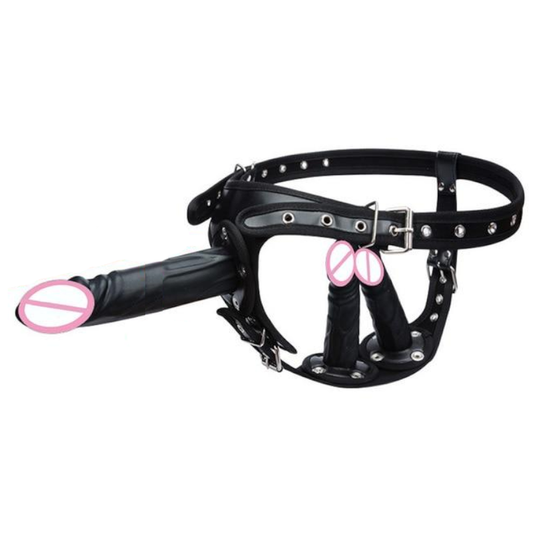House Of Dasein Big Fantasy Harness Triple Dildos Pegging Kit Red Black Strapon - Black - Big V1257-31196475523210