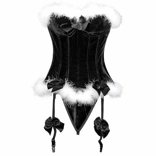House Of Dasein Luxurious Red Velvet Christmas White Faux Fur Trim Over Bust Corset - Black - Xl V1257-31249528979594