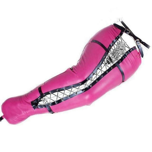 House Of Dasein Bdsm Pink Pu Leather Leg Binder Mermaid Body Sack Bondage Restraints - Rose Red V1257-31274384523402