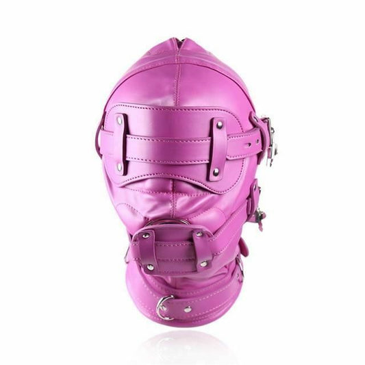 House Of Dasein Pink Blue Fetish Full Hood With Mouth Dildo Gag Bdsm Bondage Sex Mask - Rose Red - 5Cm V1257-31274384654474