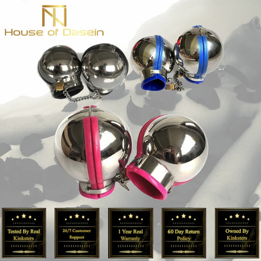 House Of Dasein 3Pcs Stainless Steel Bondage Hood Ball Cuffs Sensory Deprivation Restraints Bdsm - Blue - Female