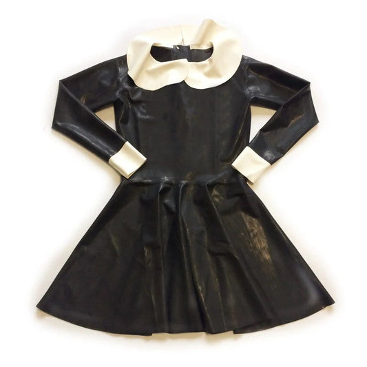House Of Dasein Maid Latex Gummi Round Collar Dress Back Zip Rubber Plus Size Custom Made Costumes - Purple And Black - S