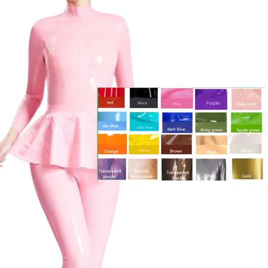 House Of Dasein Pink Latex Catsuit With Swing Skirt In Middle Back Zipper Rubber Body Suit Costume - Custom Colour - Xxl