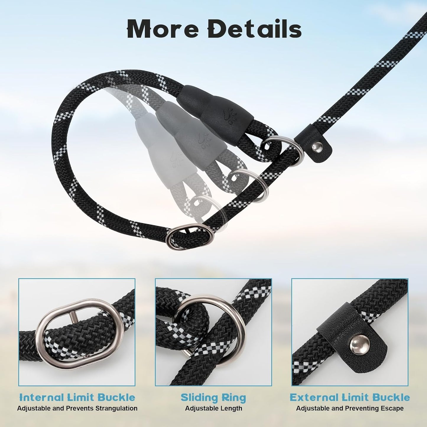 Dog Leash 6 FT with Comfortable Padded Handle, Training Loop Leash with Highly Reflective Threading for V1258-DP02-A-10