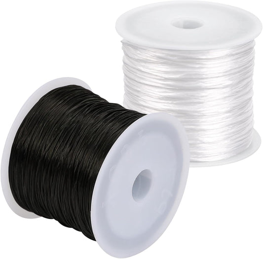 0.8mm Flat Stretchy Bracelet String, 2 Rolls 328 Feet Elastic String Bead Cord for Bracelets, Necklaces, V1258-DP02-A-100