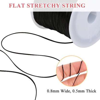 0.8mm Flat Stretchy Bracelet String, 2 Rolls 328 Feet Elastic String Bead Cord for Bracelets, Necklaces, V1258-DP02-A-100