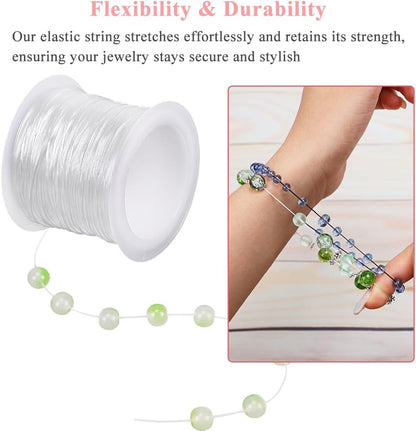 0.8mm Flat Stretchy Bracelet String, 2 Rolls 328 Feet Elastic String Bead Cord for Bracelets, Necklaces, V1258-DP02-A-100