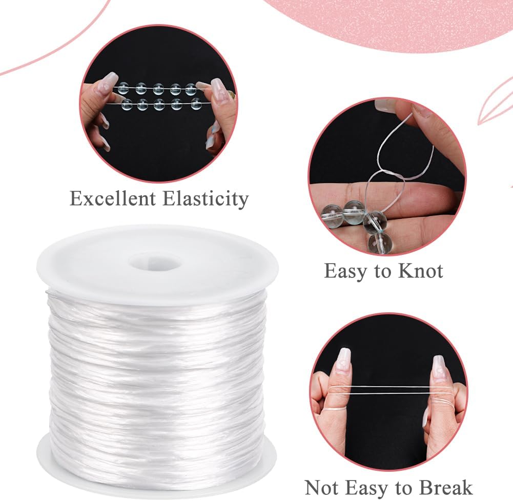 0.8mm Flat Stretchy Bracelet String, 2 Rolls 328 Feet Elastic String Bead Cord for Bracelets, Necklaces, V1258-DP02-A-100