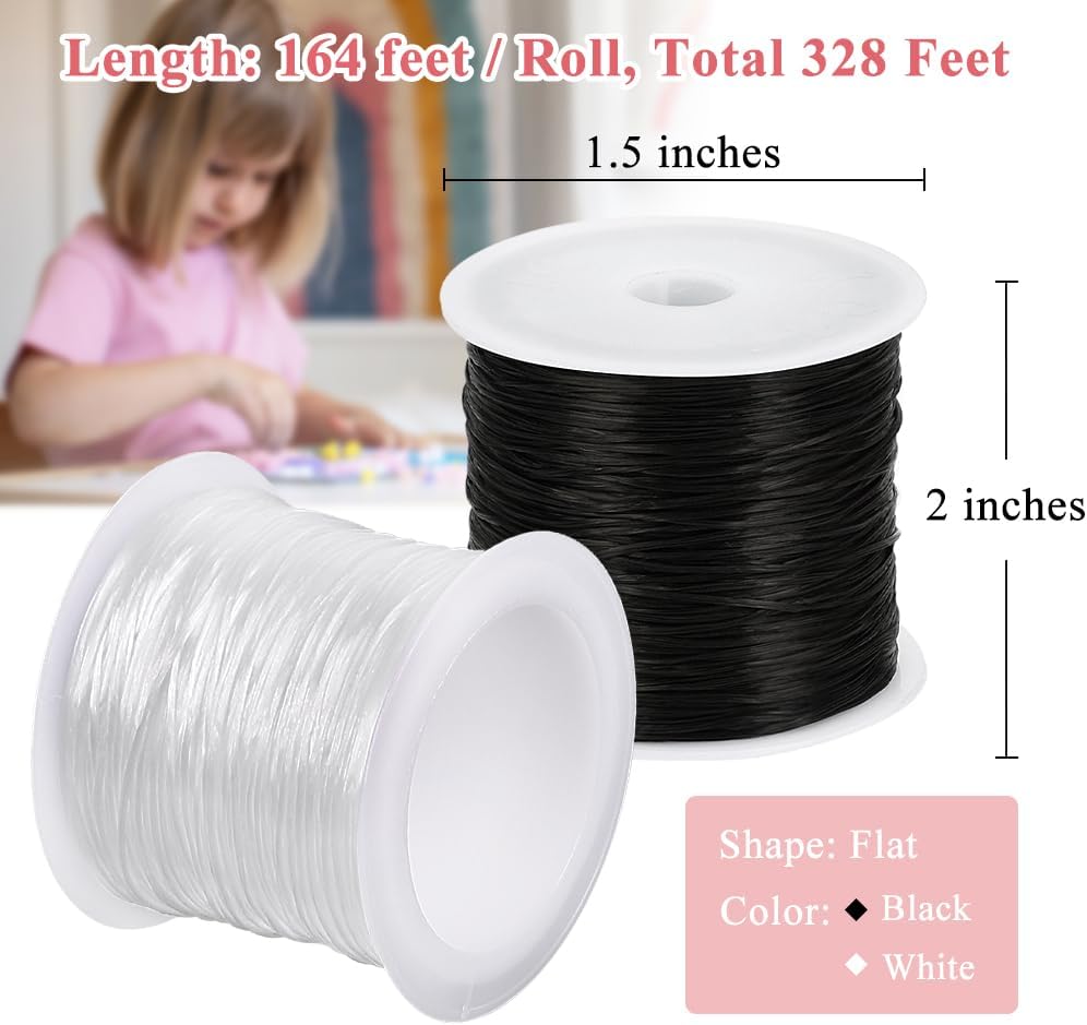 0.8mm Flat Stretchy Bracelet String, 2 Rolls 328 Feet Elastic String Bead Cord for Bracelets, Necklaces, V1258-DP02-A-100