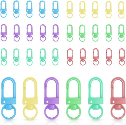 36 Pcs 6 Colors Metal Swivel Lobster Claw Clasps with Key Rings Keychain Lanyards Trigger Snap Hooks Strap V1258-DP02-A-1007