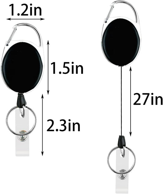 5 Pack Heavy Duty Retractable Badge Reel Id Card Holder with Clip and Key Ring Carabiner Keychain Belt Black V1258-DP02-A-1008