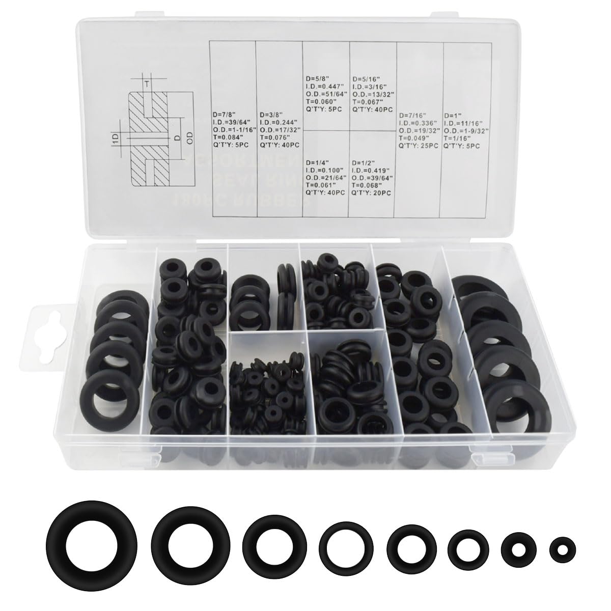 180 Pcs Assorted Rubber Grommet Kit Assortment Sizes 7/8" 5/8" 7/16" Wire Grommets for Wiring Double Sided V1258-DP02-A-1009