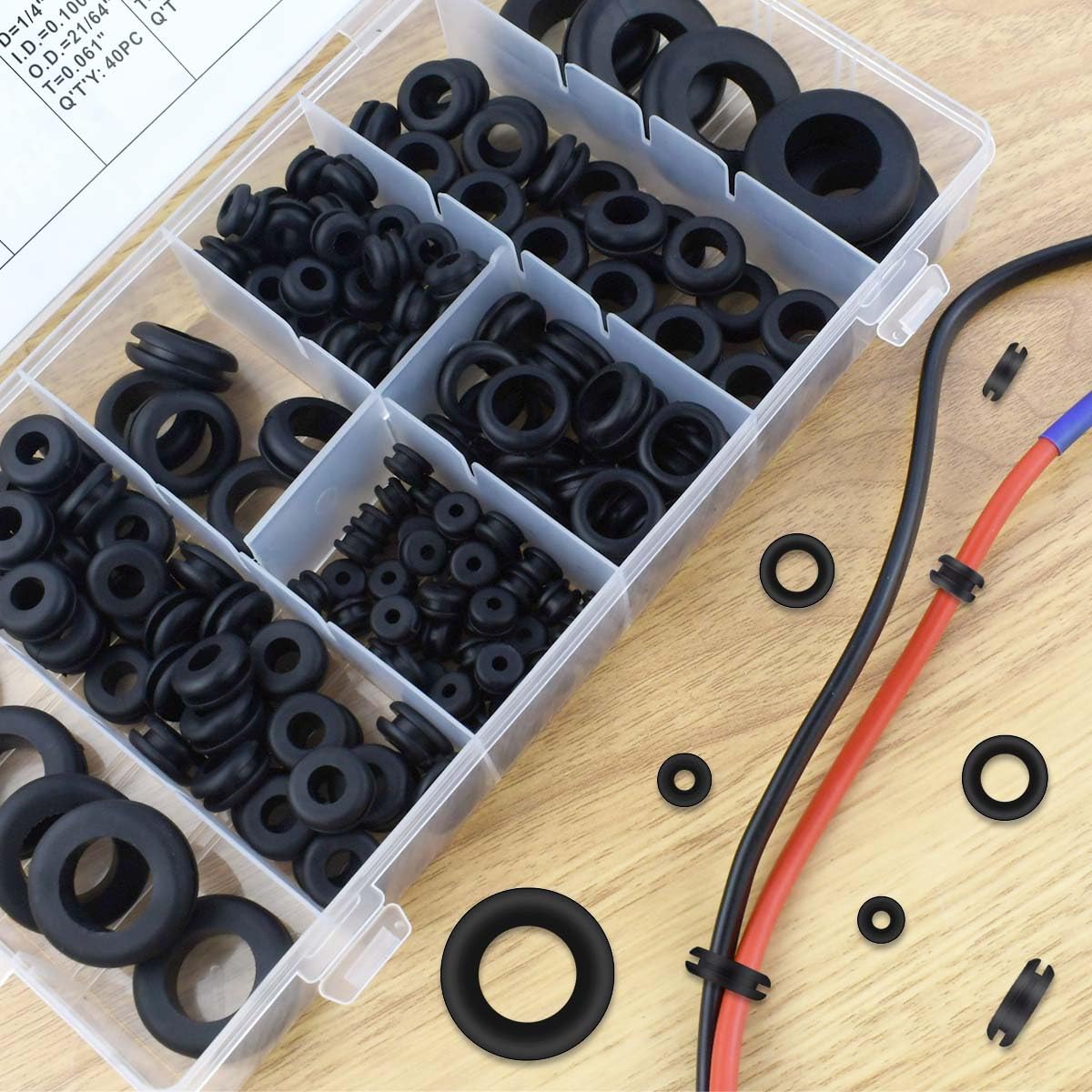 180 Pcs Assorted Rubber Grommet Kit Assortment Sizes 7/8" 5/8" 7/16" Wire Grommets for Wiring Double Sided V1258-DP02-A-1009