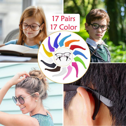 17 Pairs Multicolored Anti-slip Eyeglass Ear Grips Hook, Kids and Adults Sport Eyeglass Strap Holder, Eyewear V1258-DP02-A-101