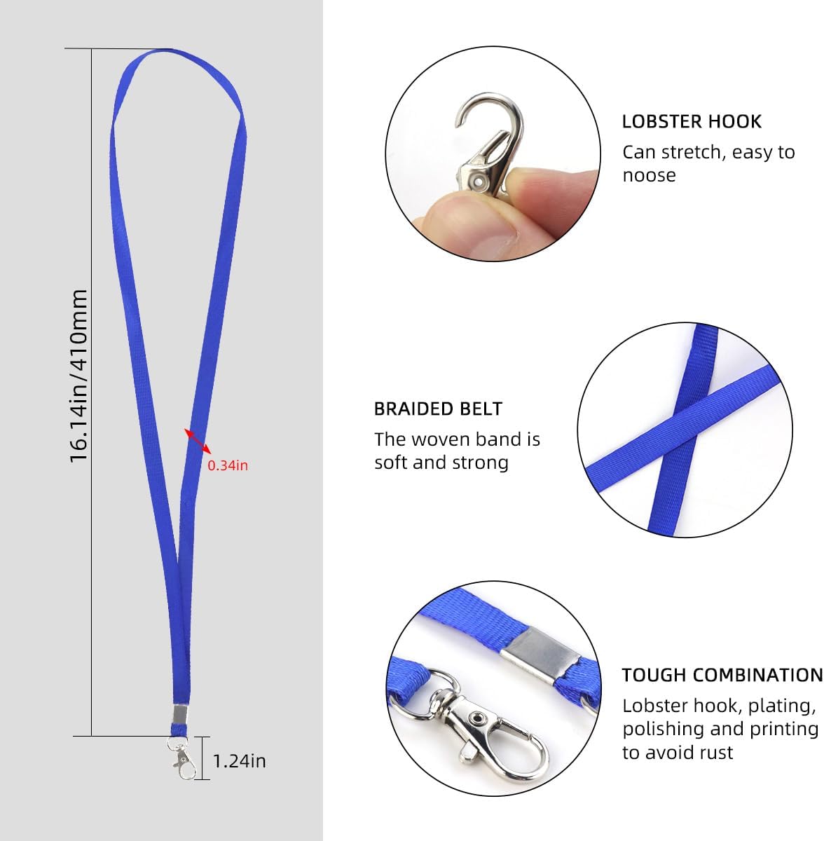 Premium Bulk Navy Blue Lanyards - 17.38 Inch Flat with Clip Swivel Hook Detachable Buckle (20 Pack) V1258-DP02-A-1014