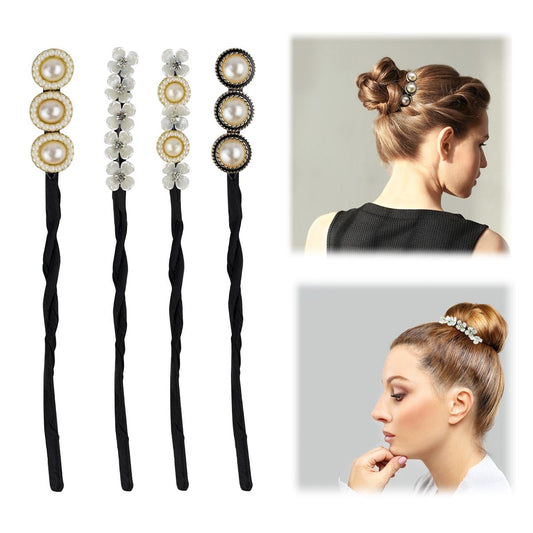 Petluno 4PCS Hair Bun Maker Donut Dacron Iron Resin Material - Lazy Curler for Women Girl Styling Accessories V1258-DP02-A-1016