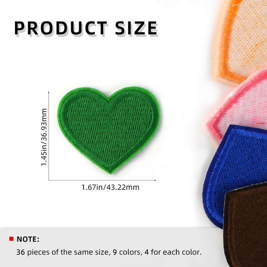 Assorted Color Heart Shaped Patches for Clothing, Jeans, Jackets, Hats, Bags, Backpack - Repair, DIY V1258-DP02-A-1024