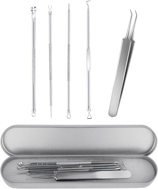 Blackhead Remover Tool Pimple Popper Kit 5 Pack Extractor Tools with Case Comedone Zit Acne Blemish Whitehead V1258-DP02-A-1027