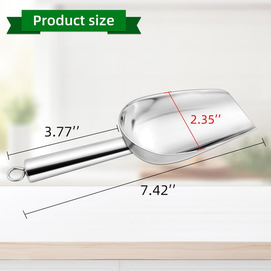 Stainless Steel Ice Scoop Metal for Candy Pet Food Flour Coffee Beans Sugar Kitchen Scooper Maker Dishwasher V1258-DP02-A-1029