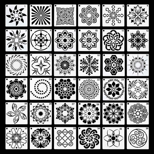 36 Pack Mandala Stencils (3.6x3.6 Inch) Dotting Painting Template Stencil Set for Perfect DIY Art Projects V1258-DP02-A-1030