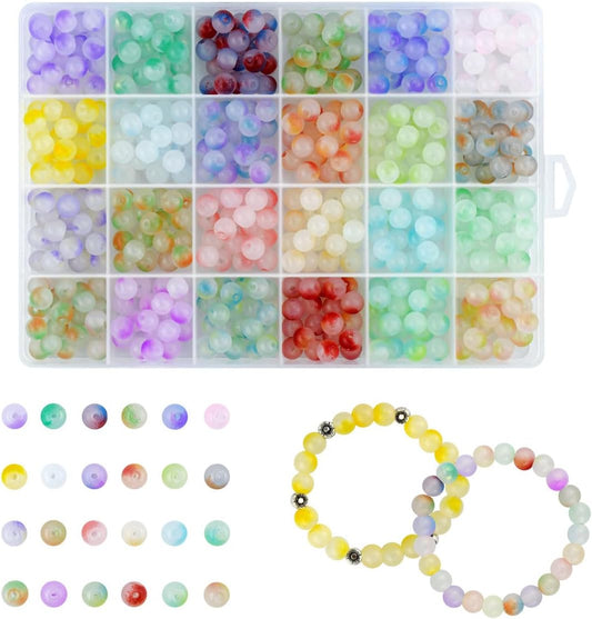 480 Piece Glass Beads - 8mm Round Crystal for Jewelry Making 24 Colors DIY Chakra Kit V1258-DP02-A-1033
