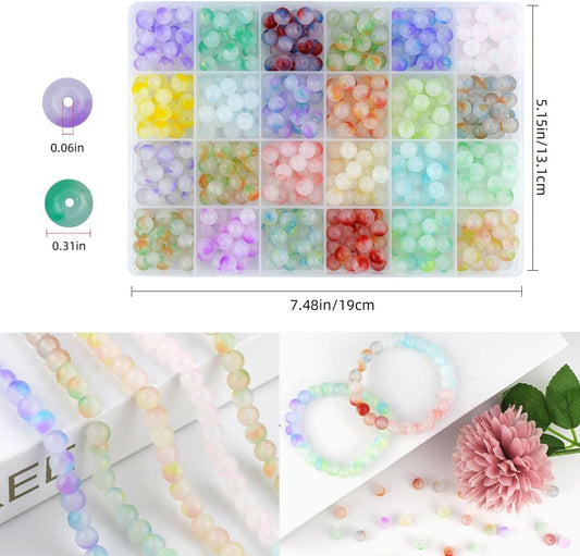 480 Piece Glass Beads - 8mm Round Crystal for Jewelry Making 24 Colors DIY Chakra Kit V1258-DP02-A-1033
