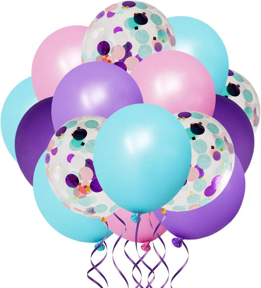 50 Pack Mermaid Party Balloons 12 Inch Light Purple Dark Pink Blue Latex & Confetti Birthday Bridal Shower V1258-DP02-A-1043