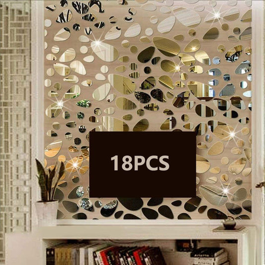 Petluno 18PCS Silver Mirror Decals Acrylic Cobblestone Shape Wall Stickers(Not a Real Mirror), DIY Decor for V1258-DP02-A-1044