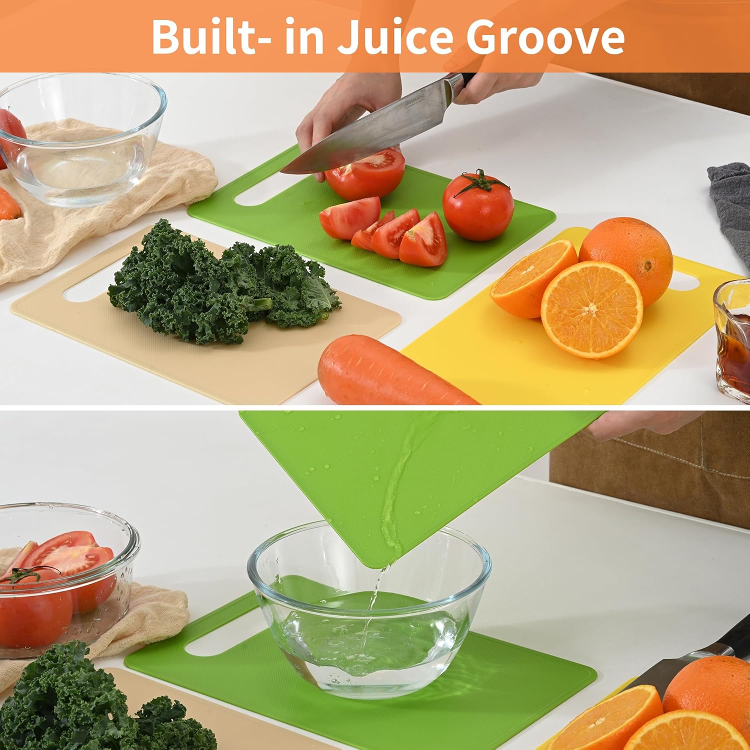 Plastic Cutting Board Set, 3 Pack Small Chopping Boards for Kitchen, BPA-Free, Dishwasher Safe, Color Coded V1258-DP02-A-1046