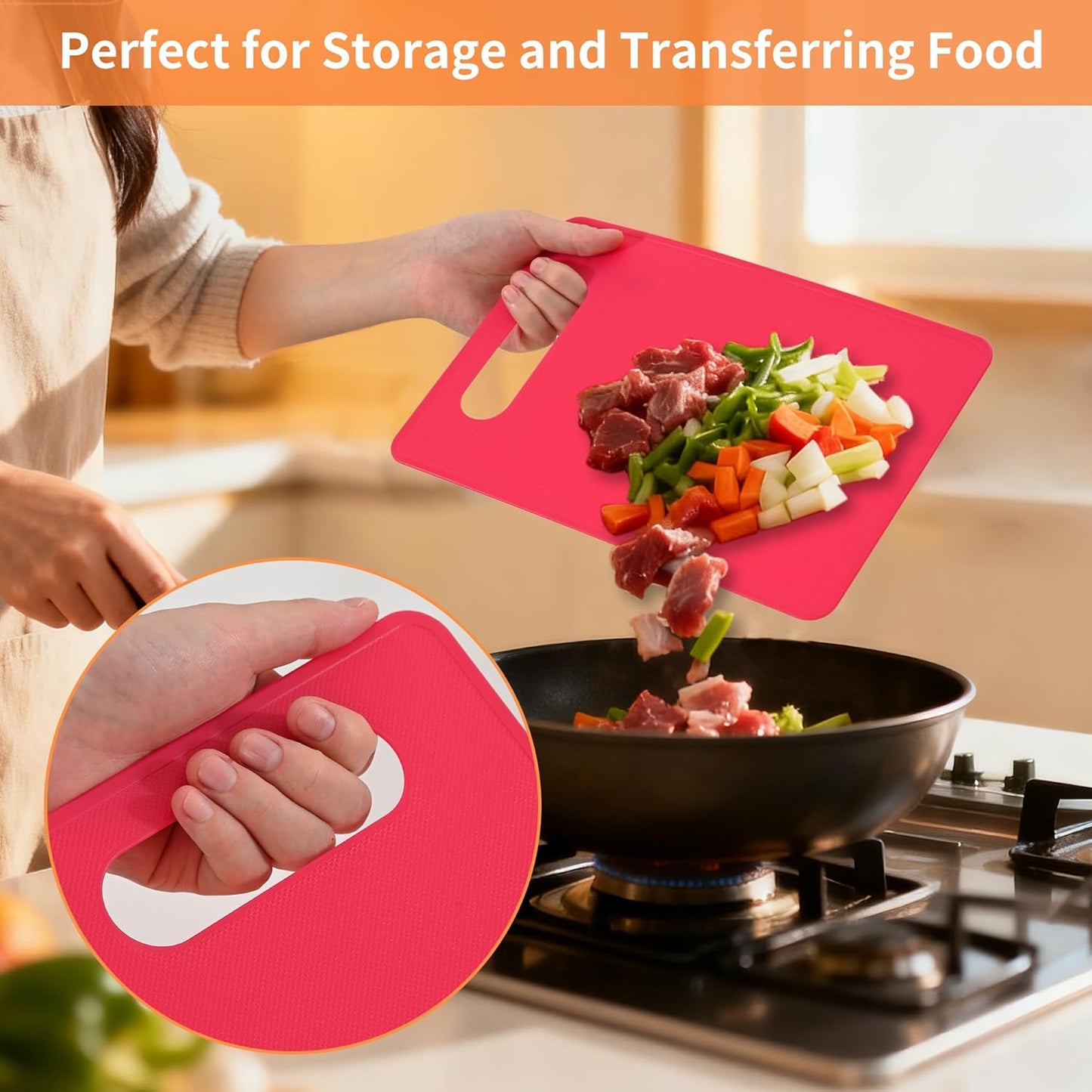 Plastic Cutting Board Set, 3 Pack Small Chopping Boards for Kitchen, BPA-Free, Dishwasher Safe, Color Coded V1258-DP02-A-1046