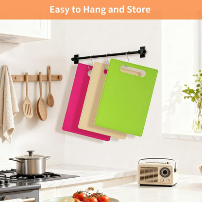 Plastic Cutting Board Set, 3 Pack Small Chopping Boards for Kitchen, BPA-Free, Dishwasher Safe, Color Coded V1258-DP02-A-1046