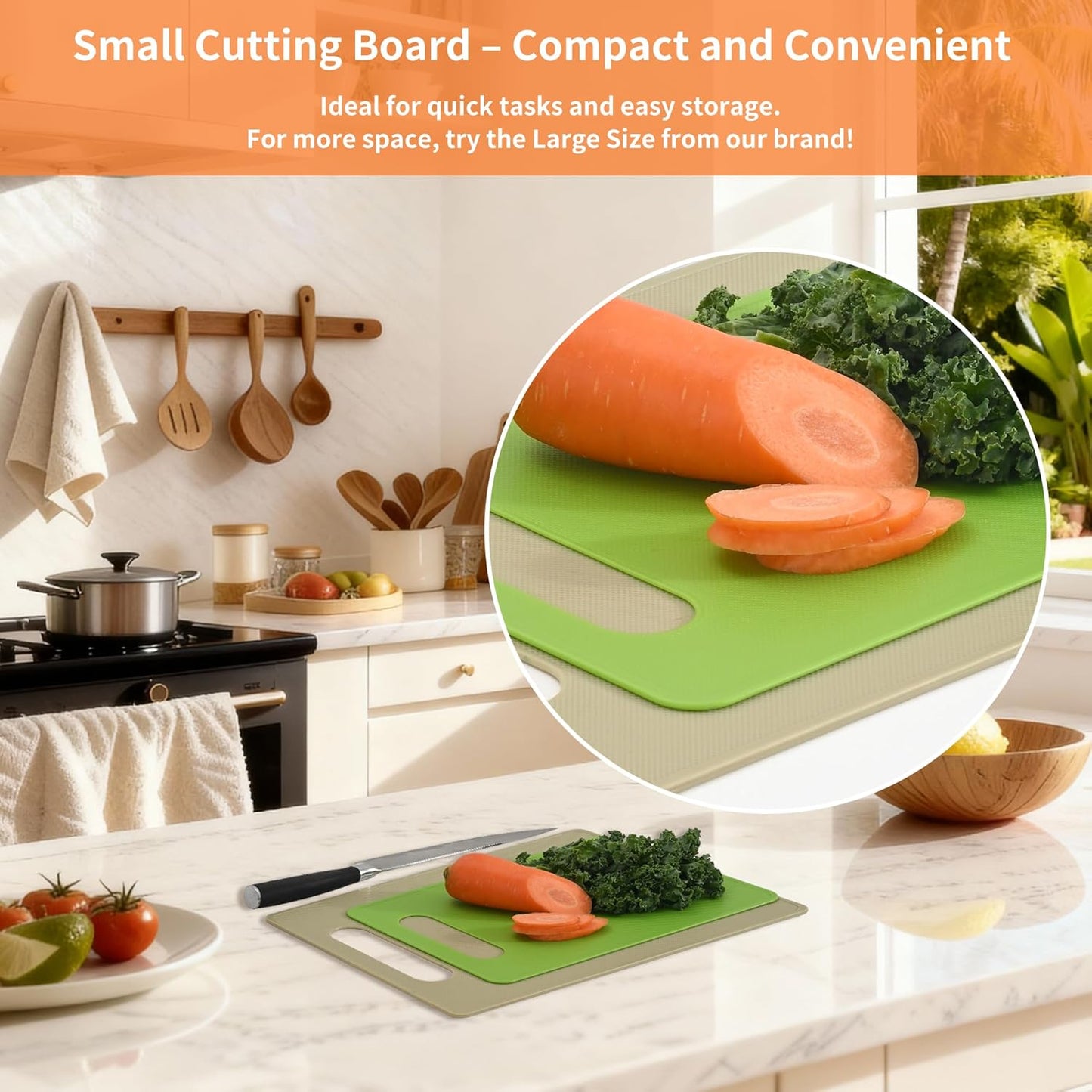 Plastic Cutting Board Set, 3 Pack Small Chopping Boards for Kitchen, BPA-Free, Dishwasher Safe, Color Coded V1258-DP02-A-1046