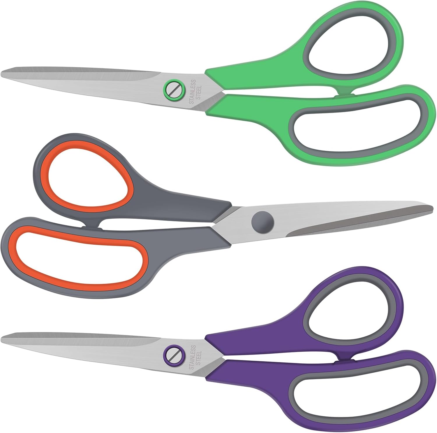 3 Pack Scissors Set, 8.3" Heavy Duty Scissors with 25 mm Thickness Sharp Blades & Ergonomic Soft-Grip V1258-DP02-A-105