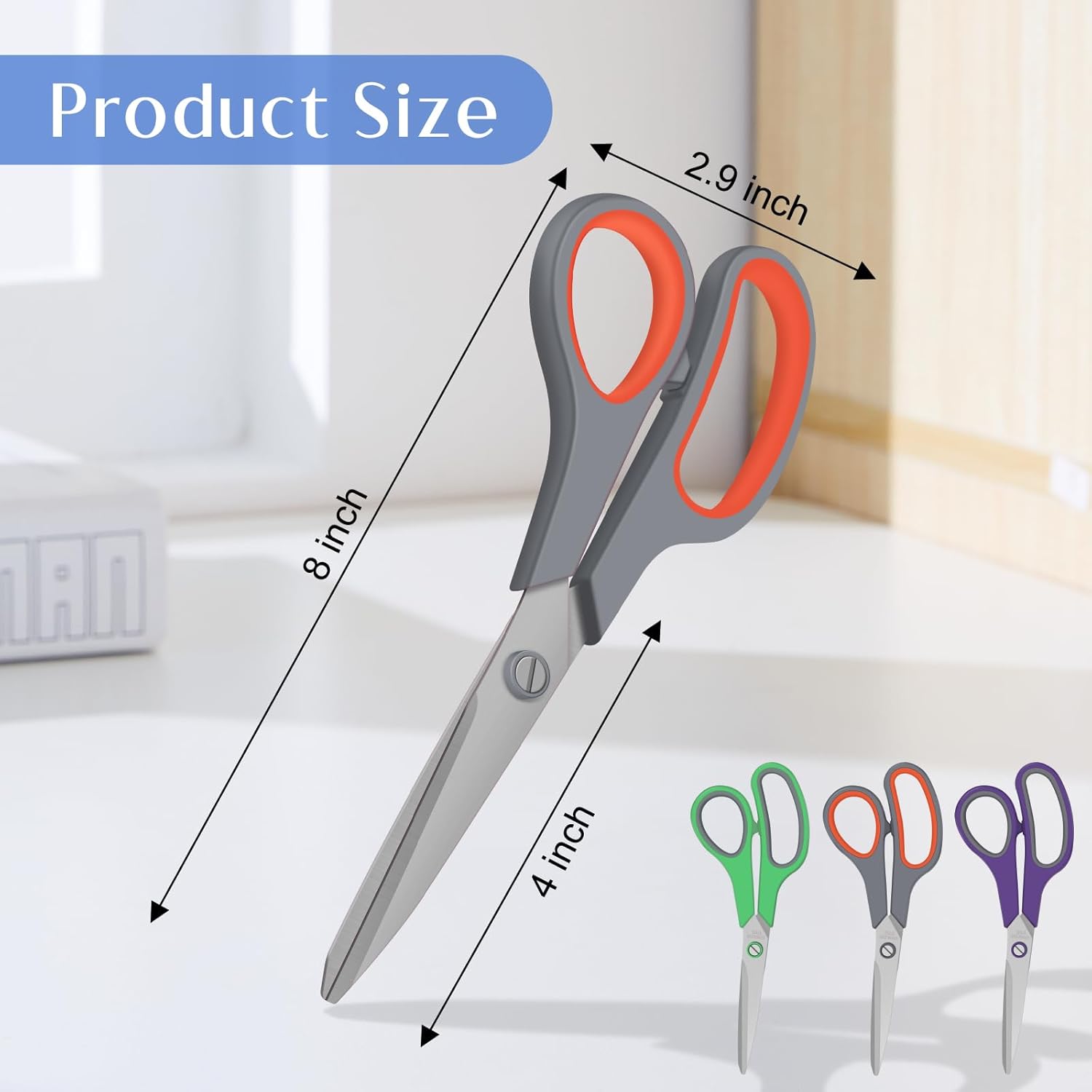 3 Pack Scissors Set, 8.3" Heavy Duty Scissors with 25 mm Thickness Sharp Blades & Ergonomic Soft-Grip V1258-DP02-A-105
