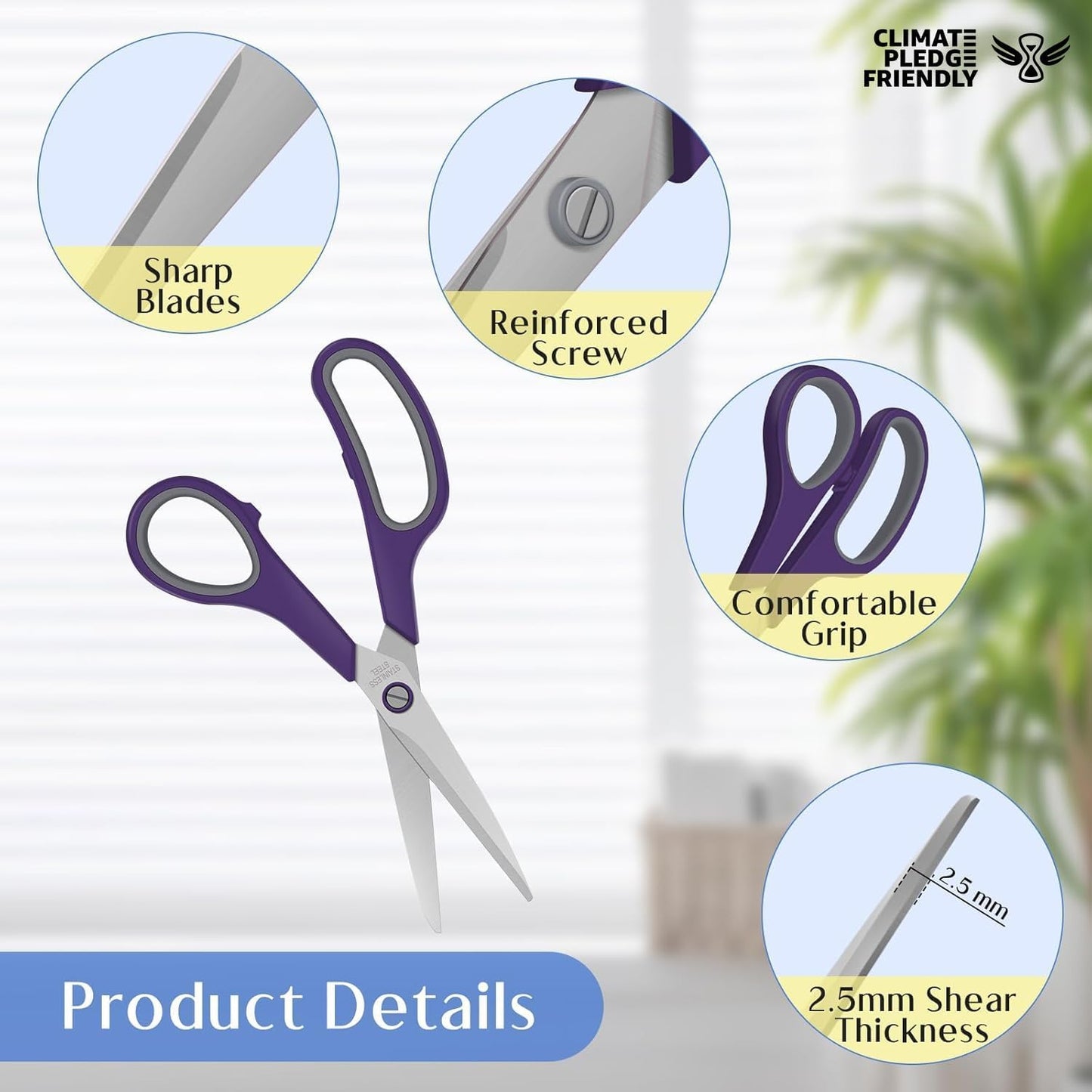 3 Pack Scissors Set, 8.3" Heavy Duty Scissors with 25 mm Thickness Sharp Blades & Ergonomic Soft-Grip V1258-DP02-A-105