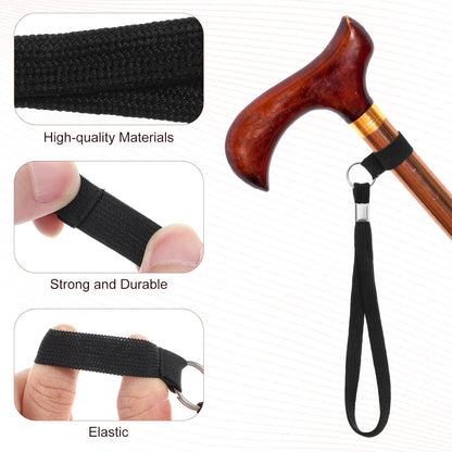 5PCS Walking Cane Wrist Strap Replacement, Black Adjustable Wrist Strap Lanyard Elastic Loop Universal V1258-DP02-A-1054