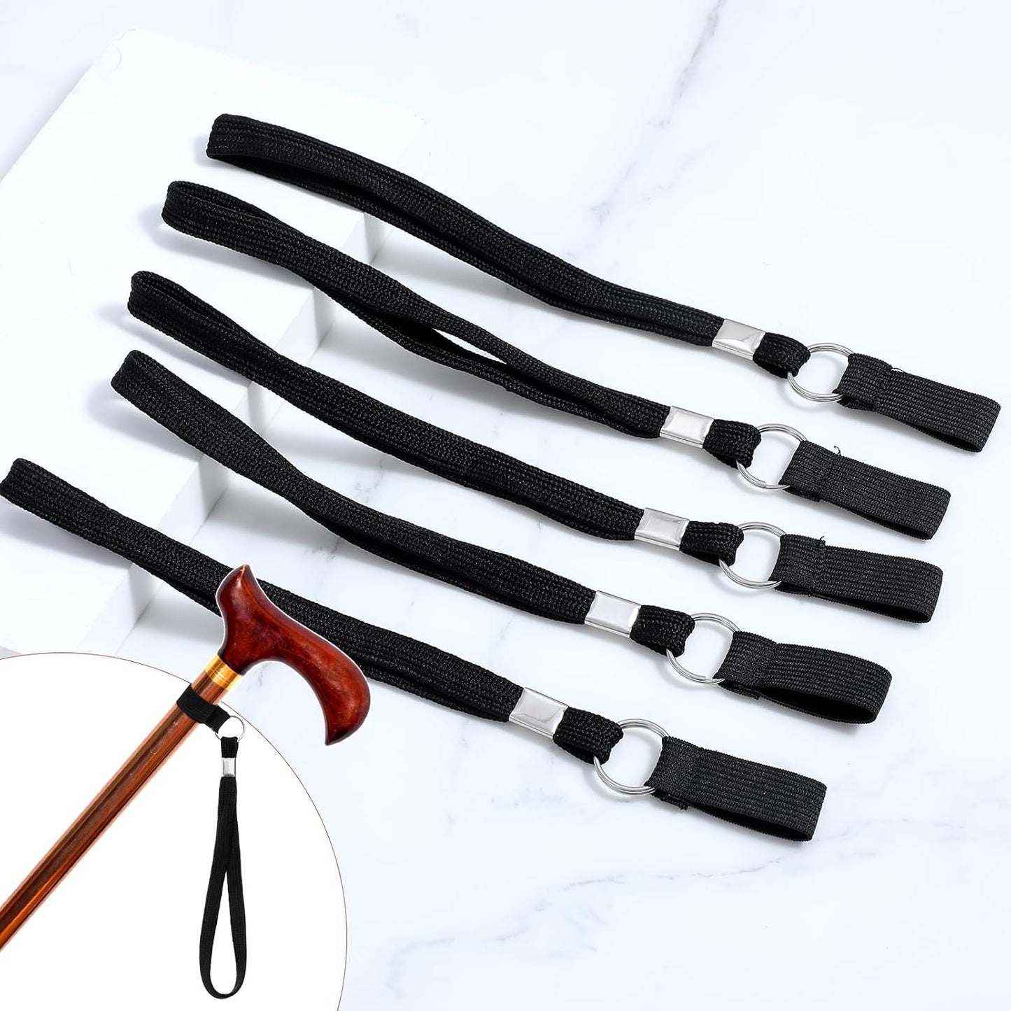 5PCS Walking Cane Wrist Strap Replacement, Black Adjustable Wrist Strap Lanyard Elastic Loop Universal V1258-DP02-A-1054