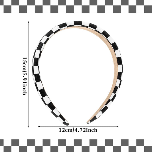 Xindojuz 1 PCS Buffalo Plaid Headband for Women, Black and White Checkered Headbands Non Slip Sponge Puffy V1258-DP02-A-1058