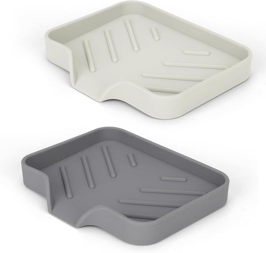 Silicone Soap Dish for Shower with Self Draining, 2 Pack Soap Holder for Bathroom, Silicone Sponge Holder for V1258-DP02-A-106