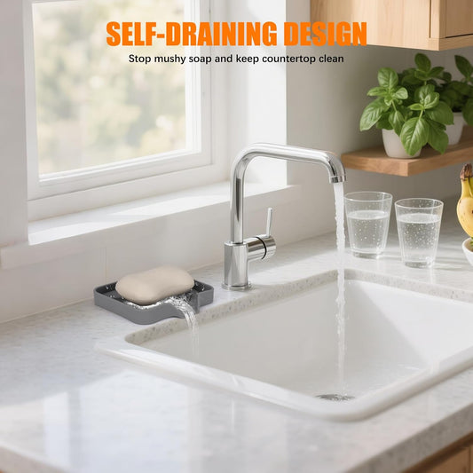 Silicone Soap Dish for Shower with Self Draining, 2 Pack Soap Holder for Bathroom, Silicone Sponge Holder for V1258-DP02-A-106