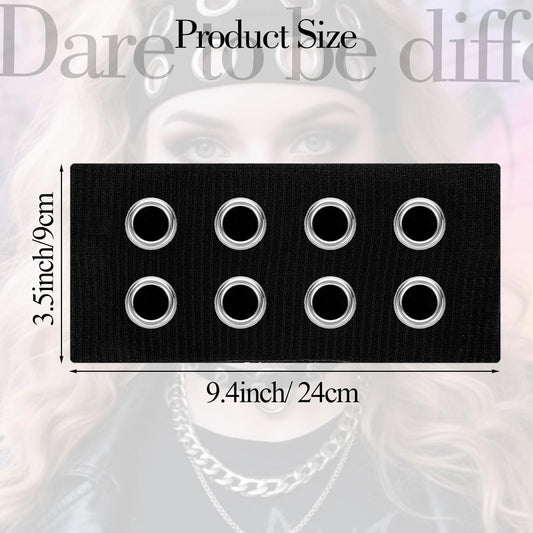 Grommet Headband, Black Women Hollow Out Eyelets Elastic Headband with Holes, Y2K Punk Goth Grunge V1258-DP02-A-1063