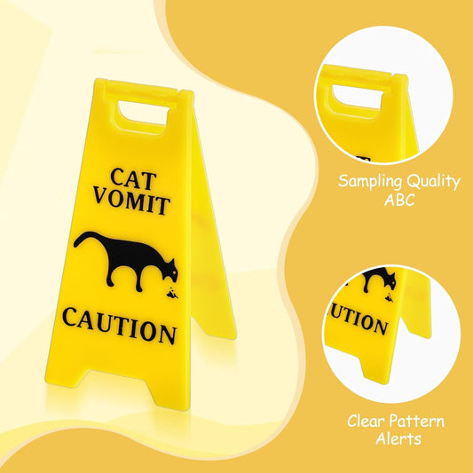 Xindojuz 3 PCS Cat Vomit Caution Sign, 3D Double-sided Printed Funny Cats Warning Signs Decor, Mini Novelty V1258-DP02-A-1065