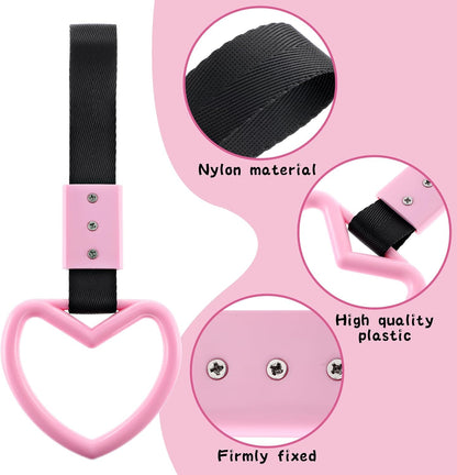 2 PCS Car Heart Hanging Accessories Drift Charm Pink Heart Handle Strap for Car Rear Bumper Warning Ring V1258-DP02-A-1066