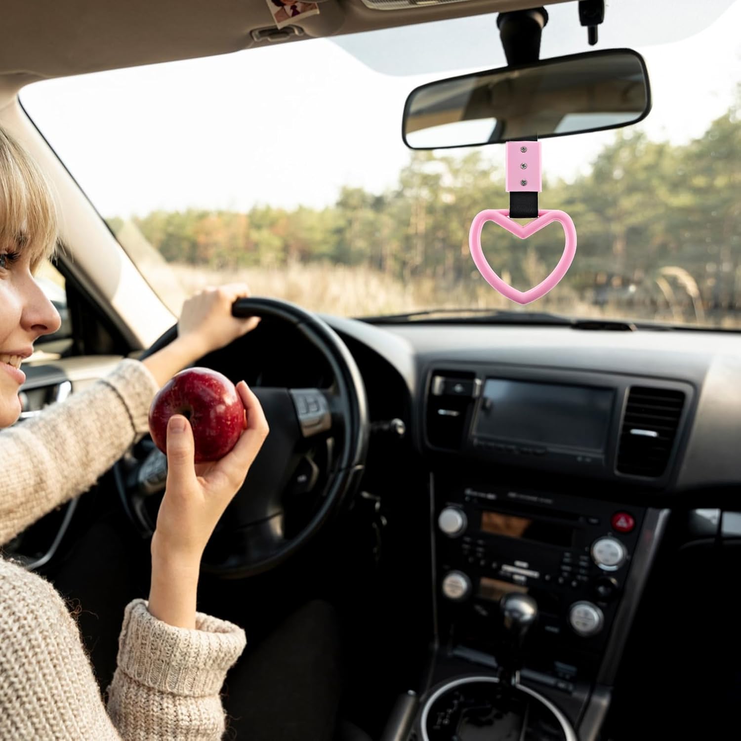 2 PCS Car Heart Hanging Accessories Drift Charm Pink Heart Handle Strap for Car Rear Bumper Warning Ring V1258-DP02-A-1066