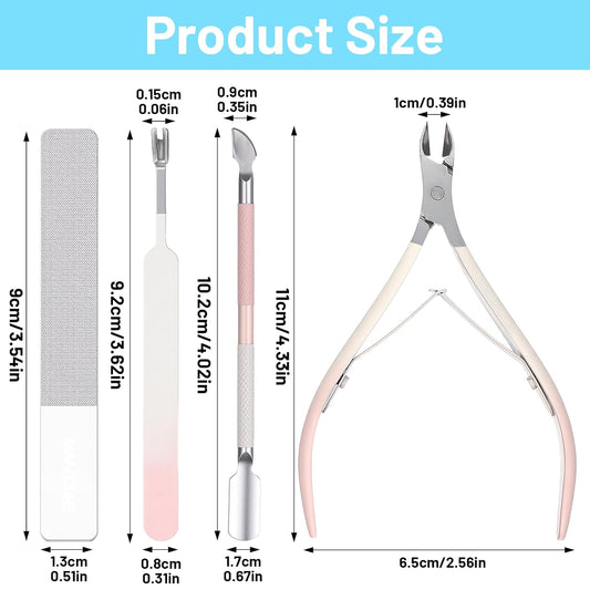 4 Pcs Cuticle Clipper with Single Dual Ended Pusher and Nail File, Stainless Steel Nail Cuticle Trimmer V1258-DP02-A-1075