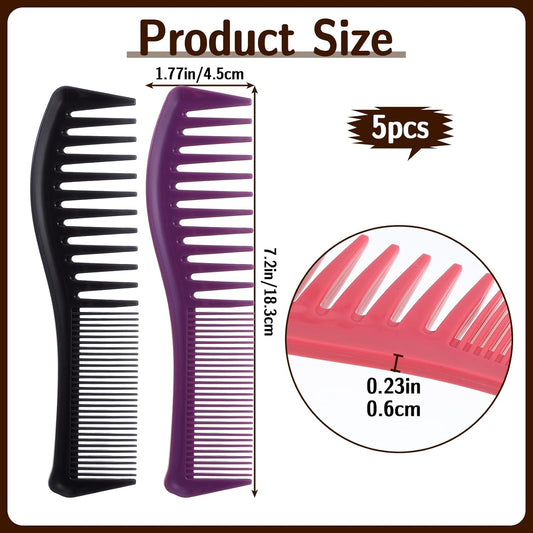 5 Pcs Comb Set Wide Tooth Combs for Hair Styling Detangling Double Sided Wide And Fine Tooth Comb All Purpose V1258-DP02-A-1076