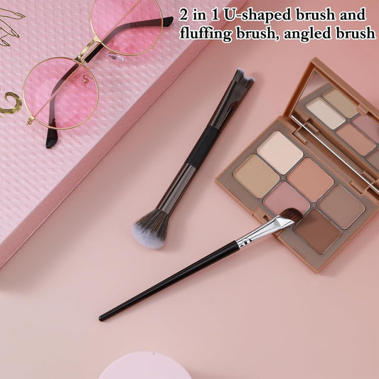 2 PCS Nose Contour Brushes for Makeup, 2-in-1 U-Shaped Fluffy Angled Tilt Brush for Precise Nose Sculpting V1258-DP02-A-1089