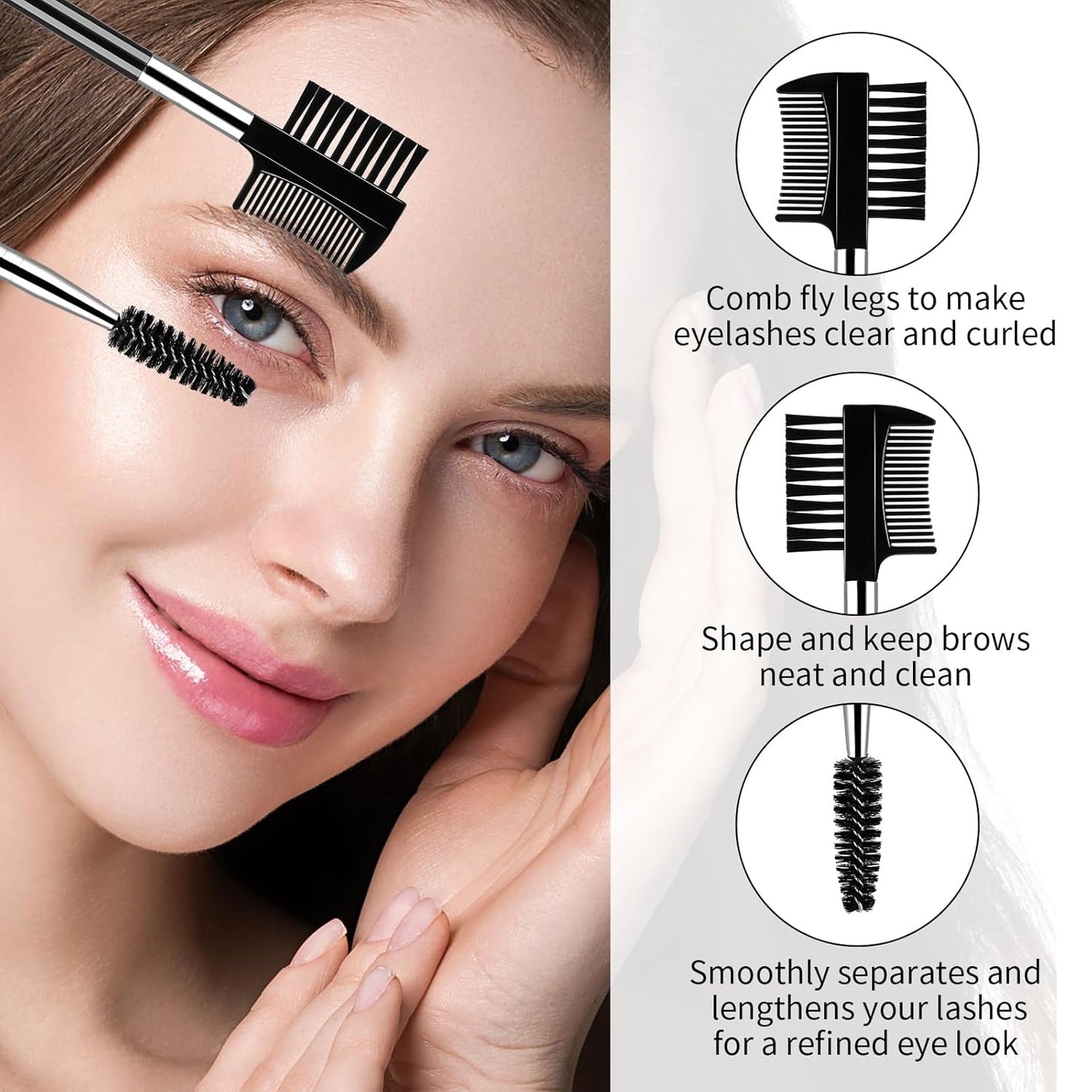 3 PCS Eyelash Shaper Eyelash Comb Separator Double Head Eyebrow Brush Black 3 Head Eyebrow Makeup Tool V1258-DP02-A-1093