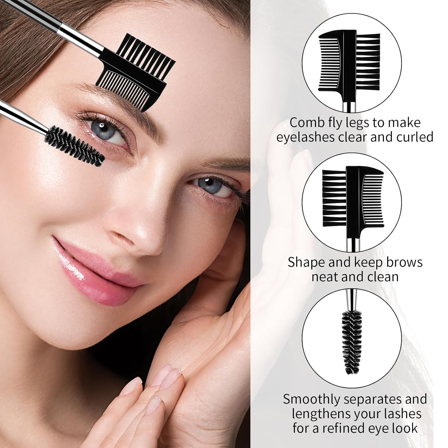 3 PCS Eyelash Shaper Eyelash Comb Separator Double Head Eyebrow Brush Black 3 Head Eyebrow Makeup Tool V1258-DP02-A-1093